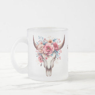 Boho Chic Watercolor Floral Cow Skull Mattglastasse