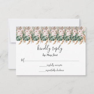 Boho Chic Watercolor Floral Wedding RSVP Karte