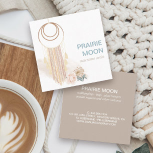 Boho Chic Watercolor Macrame Wall Hängung Quadratische Visitenkarte