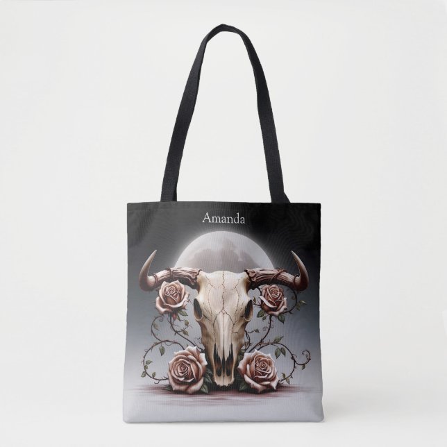Boho Chic Watercolor Romantischer Blumenkuh Skull (Vorderseite)