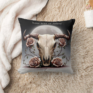 Boho Chic Watercolor Romantischer Blumenkuh Skull Kissen