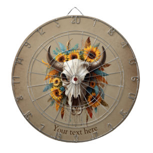 Boho Chic Watercolor Sonnenblumen Feder Kuh Skull Dartscheibe