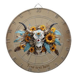 Boho Chic Watercolor Sonnenblumen Feder Kuh Skull Dartscheibe