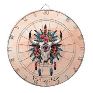 Boho Chic Watercolor Tribal Floral Cow Skull Dartscheibe