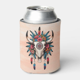 Boho Chic Watercolor Tribal Floral Cow Skull Dosenkühler