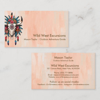 Boho Chic Watercolor Tribal Floral Cow Skull Visitenkarte