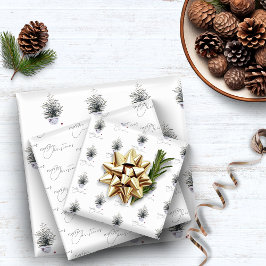 Boho Chic Watercolor Weihnachtsbaum White Geschenkpapier Set