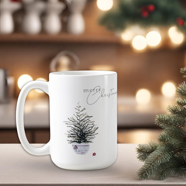 Boho Chic Watercolor Weihnachtsbaum White Kaffeetasse (Von Creator hochgeladen)