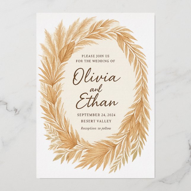Boho Chic Wedding Einladung - Pampas Grass & Palm (Vorderseite)