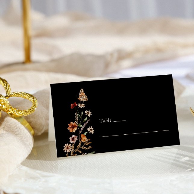 Boho Chic Wedding Platzkarte (Black Boho Chic Wedding Place Card with Butterfly by Painted Paperie
)