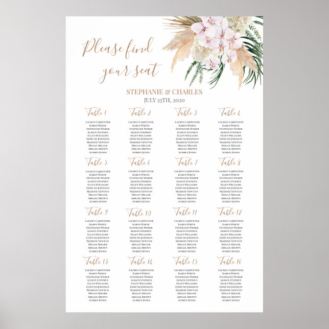 Boho chic Wedding Seating Chart Poster (Vorne)