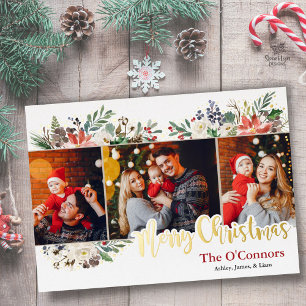 Boho-Chic-Weihnachts-Blumen-Folie-Feiertags-Fotoka Folien Feiertagskarte