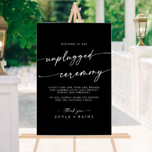 Boho Chic White Black Wedding Unplugged Zeremonie Acrylschild