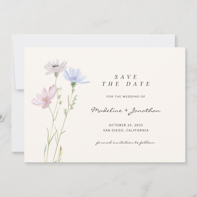 Boho Chic Wildblume Beige Wedding Save The Date (Vorderseite)