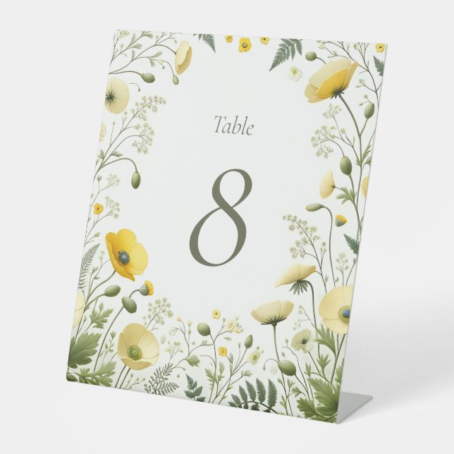 Boho Chic Wildblume Tischnummer Signic Sockelschild (Vorderseite)
