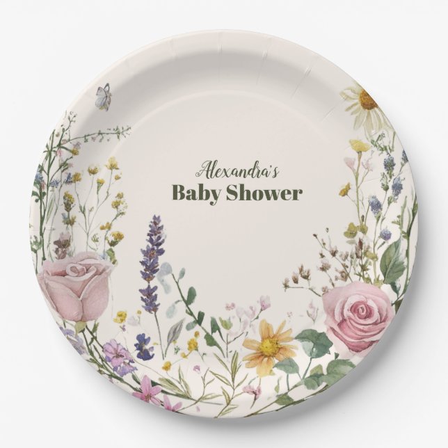 Boho Chic Wildblumen-Baby-Party Pappteller (Vorderseite)