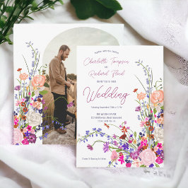 Boho chic Wildblumen Drehbuch Foto Hochzeit Einladung