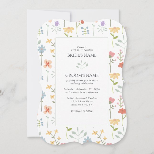 Boho Chic Wildblumen Moderne Blumenhochzeit Einladung (Vorderseite)