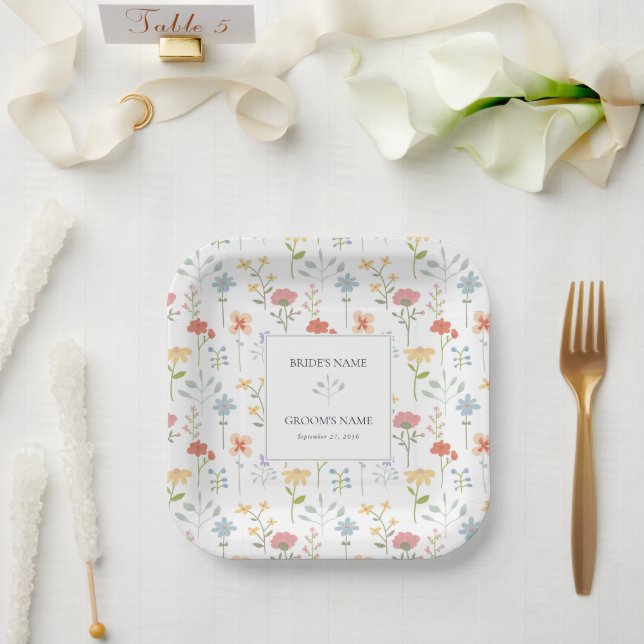 Boho Chic Wildblumen Moderne Blumenhochzeit Pappteller (Hochzeit)