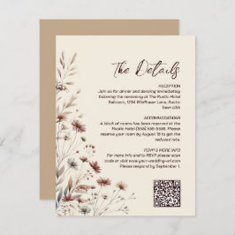 Boho Chic Wildblumen QR Code Hochzeitdetails Begleitkarte