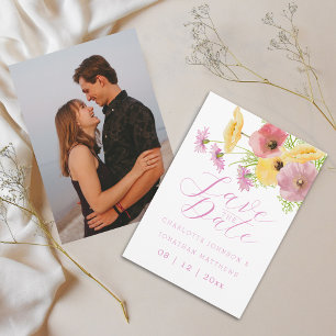 Boho Chic Wildblumen Rosa Blumen Foto Hochzeit Save The Date