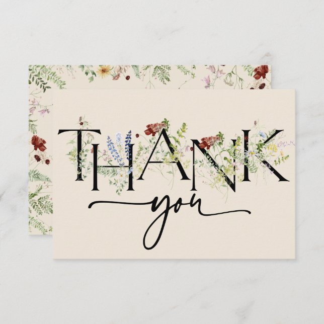 Boho Chic Wildblumen Vielen Dank Karten (Vorne/Hinten)