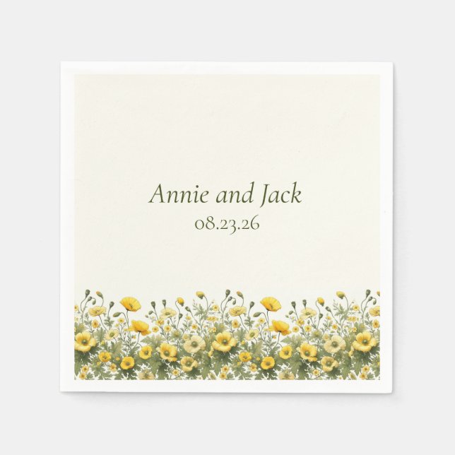 Boho Chic Wildblumen Yellow Olive Eleganter Garten Serviette (Vorderseite)