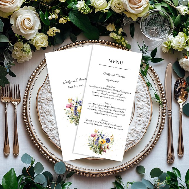 Boho-Chic-Wildflower-Einfachhochzeit Menükarte (Von Creator hochgeladen)