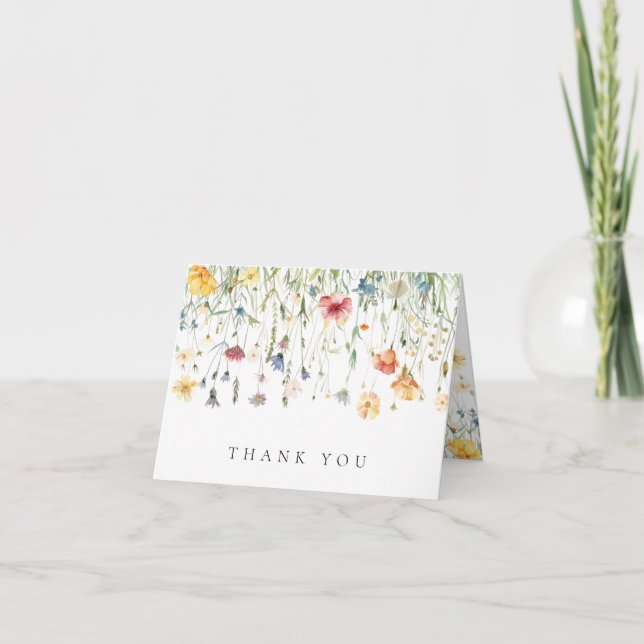 Boho-Chic-Wildflower-Hochzeits-Dankeskarten Dankeskarte (Vorderseite)