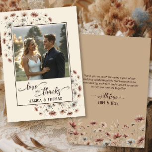 Boho-Chic-Wildflower-Hochzeitsfoto Liebe & Dankbar Dankeskarte