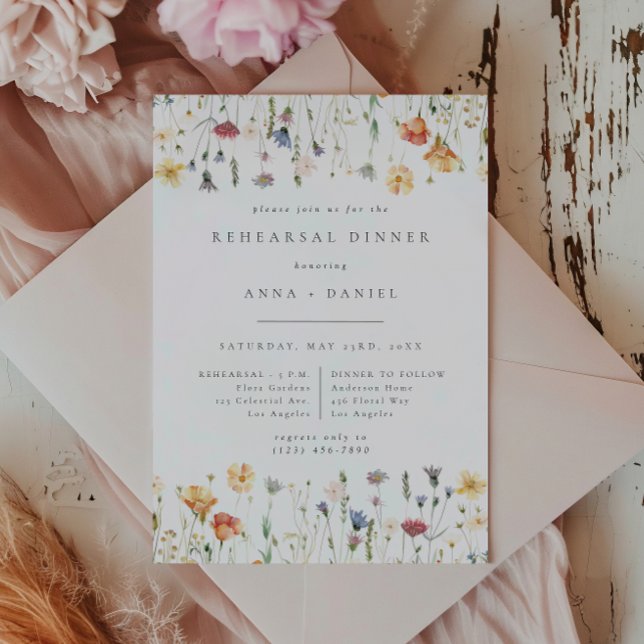 Boho-Chic-Wildflower-Hochzeitsprobe-Dinner Einladung (Von Creator hochgeladen)