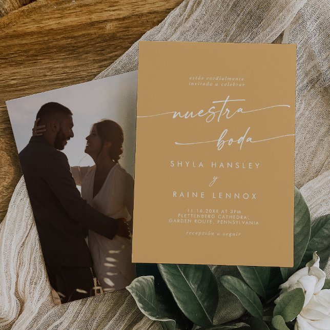 Boho Chic Yellow Marigold Foto Spanish Wedding Einladung (Von Creator hochgeladen)