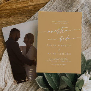 Boho Chic Yellow Marigold Foto Spanish Wedding Einladung