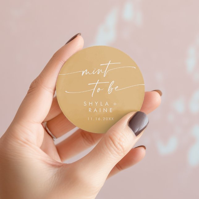 Boho Chic Yellow Marigold Minze zu sein Liebesaufk Runder Aufkleber (Boho Chic Yellow Marigold Mint To Be Favor Sticker)