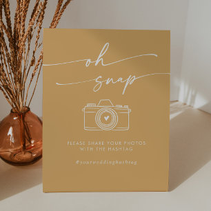 Boho Chic Yellow Marigold Oh Snap Wedding Hashtag Sockelschild