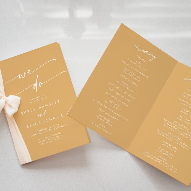 Boho Chic Yellow Marigold Wir falten Hochzeit Programm (Von Creator hochgeladen)