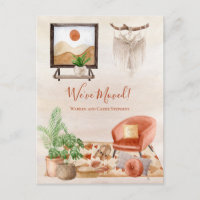 Boho Chic Zuhause Scene Macrame Moving Ankündigung