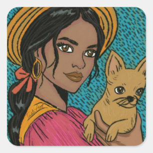 Boho Chihuahua Hundemutter Handgezeichnet Quadratischer Aufkleber