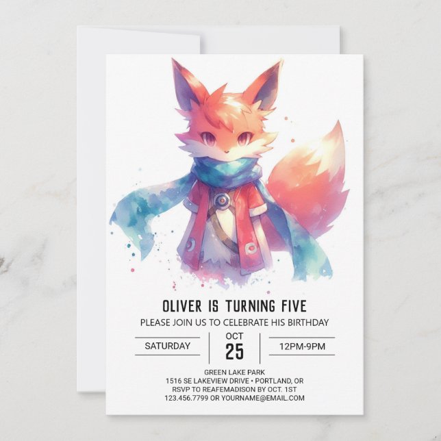 Boho Children Fox Birthday Einladung (Vorderseite)