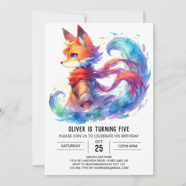 Boho Children Fox Birthday Einladung (Vorderseite)