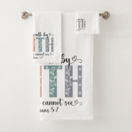 Boho Christian Walk by Faith Bible Verse Floral Badhandtuch Set