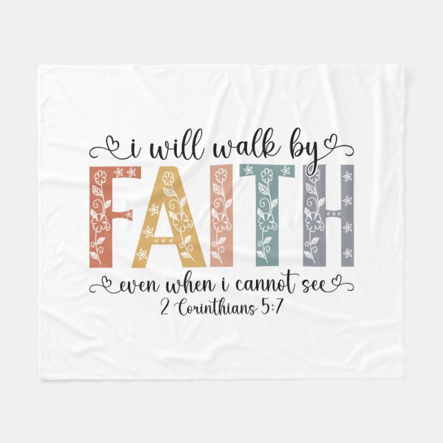 Boho Christian Walk by Faith Bible Verse Floral Fleecedecke (Vorderseite (Horizontal))