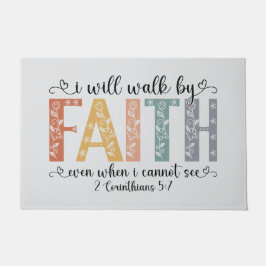 Boho Christian Walk by Faith Bible Verse Floral Fußmatte