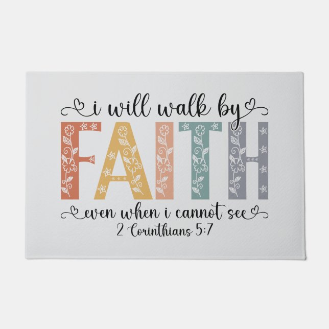 Boho Christian Walk by Faith Bible Verse Floral Fußmatte (Vorderseite)