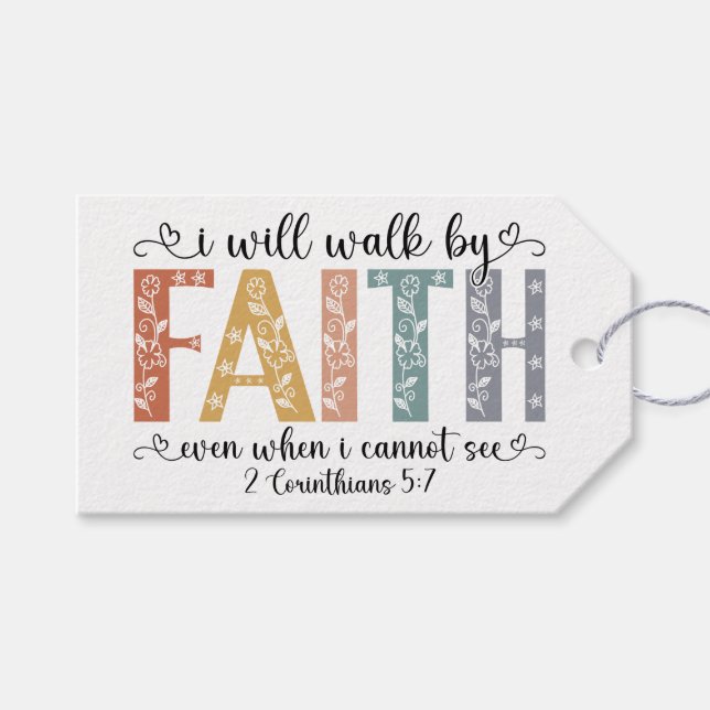 Boho Christian Walk by Faith Bible Verse Floral Geschenkanhänger (Vorderseite (Horizontal))