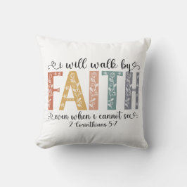 Boho Christian Walk by Faith Bible Verse Floral Kissen