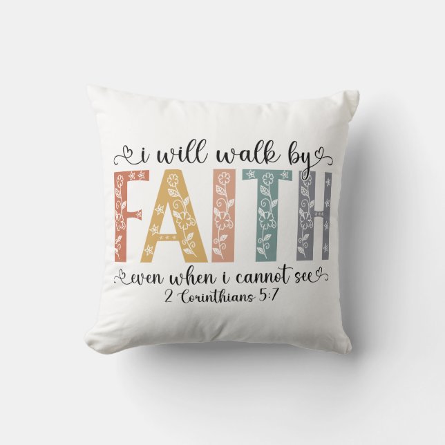 Boho Christian Walk by Faith Bible Verse Floral Kissen (Vorderseite)