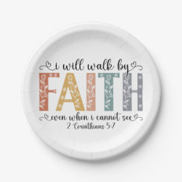 Boho Christian Walk by Faith Bible Verse Floral Pappteller