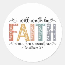 Boho Christian Walk by Faith Bible Verse Floral Runder Aufkleber