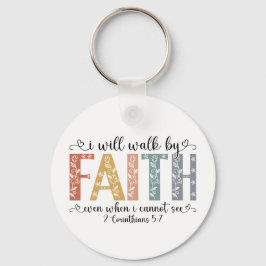 Boho Christian Walk by Faith Bible Verse Floral Schlüsselanhänger
